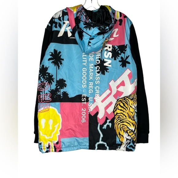 Reason Brand All Over Y2K Print Zip Up Hoodie Jacket Size Medium - Picture 2 of 5